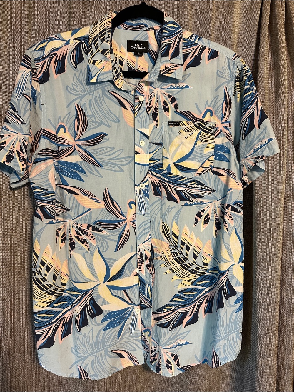 O'Neill Light Blue Tropical Print Short-Sleeve Button-Up Shirt